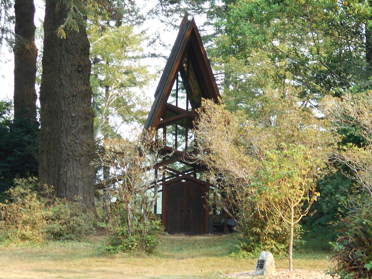 Azalea State Natural Recreation Area A wooden A-frame structure nestled in the forest