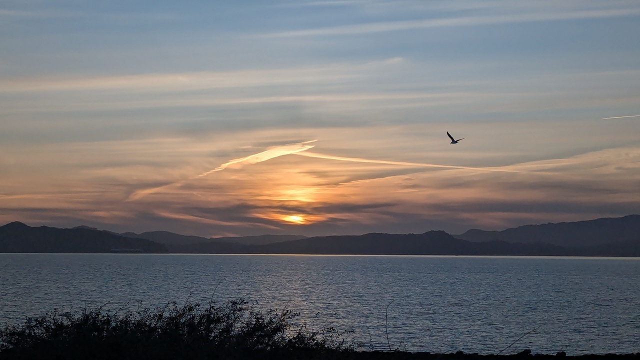 Albany State Marine Reserve - Sunset over water with silhouetted mountains
